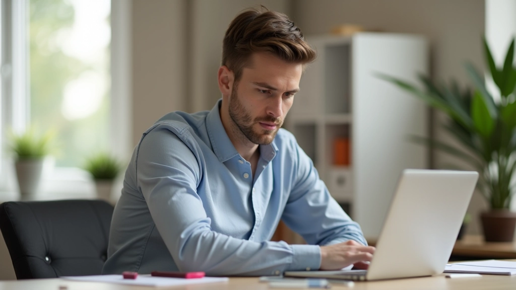 Persoon werkend aan laptop met rust en concentratie in thuiskantoor